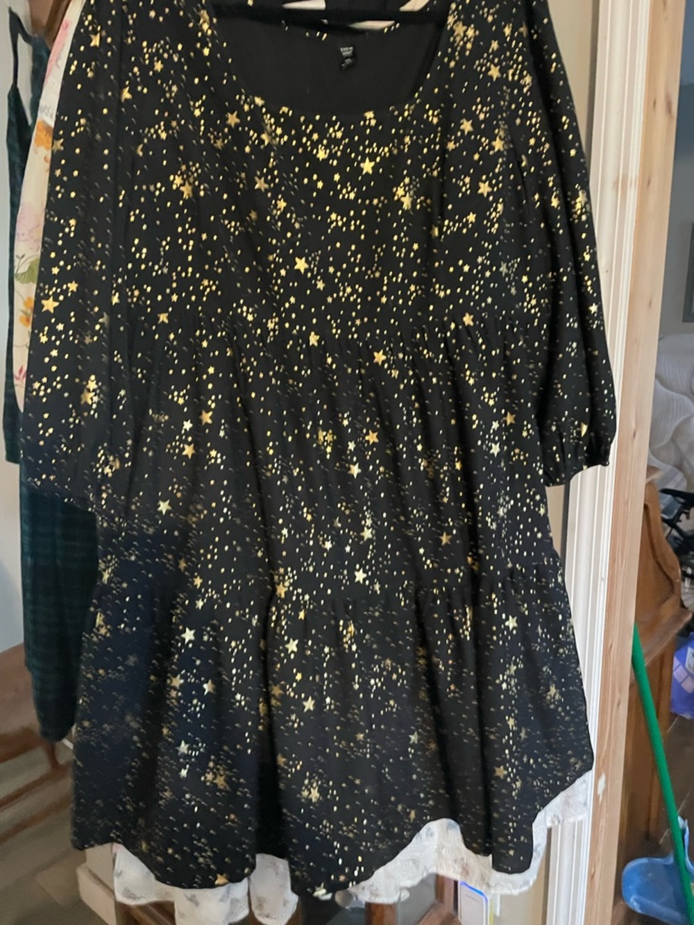Ivy City Co Black Midi Dress with Gold Star Print
